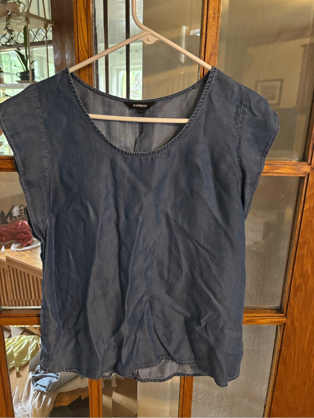 Express Navy Scoop Neck Cap-Sleeve Blouse